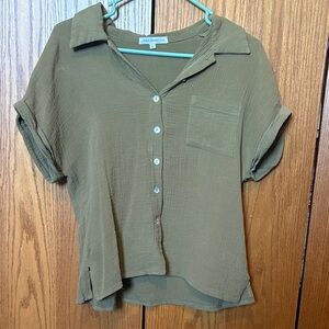 Olive Green Button-Up Women's Top